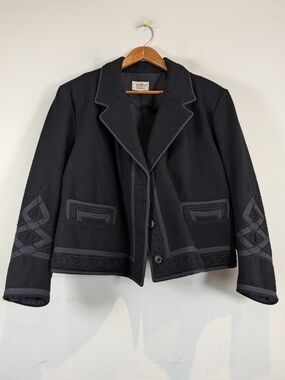 CHOICE Black Embroidered Wool Blazer, Size M